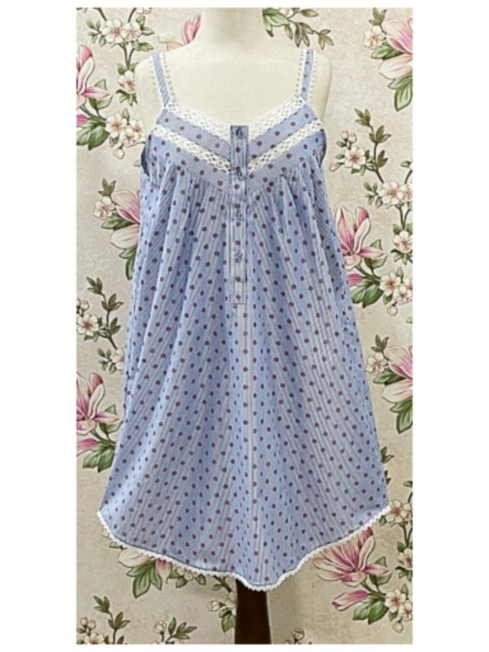 SoieRose French Blue Cotton Victorian Lace Trim Cottagecore Nightgown SR-1281